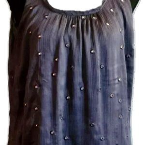 White House Black Market Sheer w/liner Grey Tank w Mirror Embellishments Size S